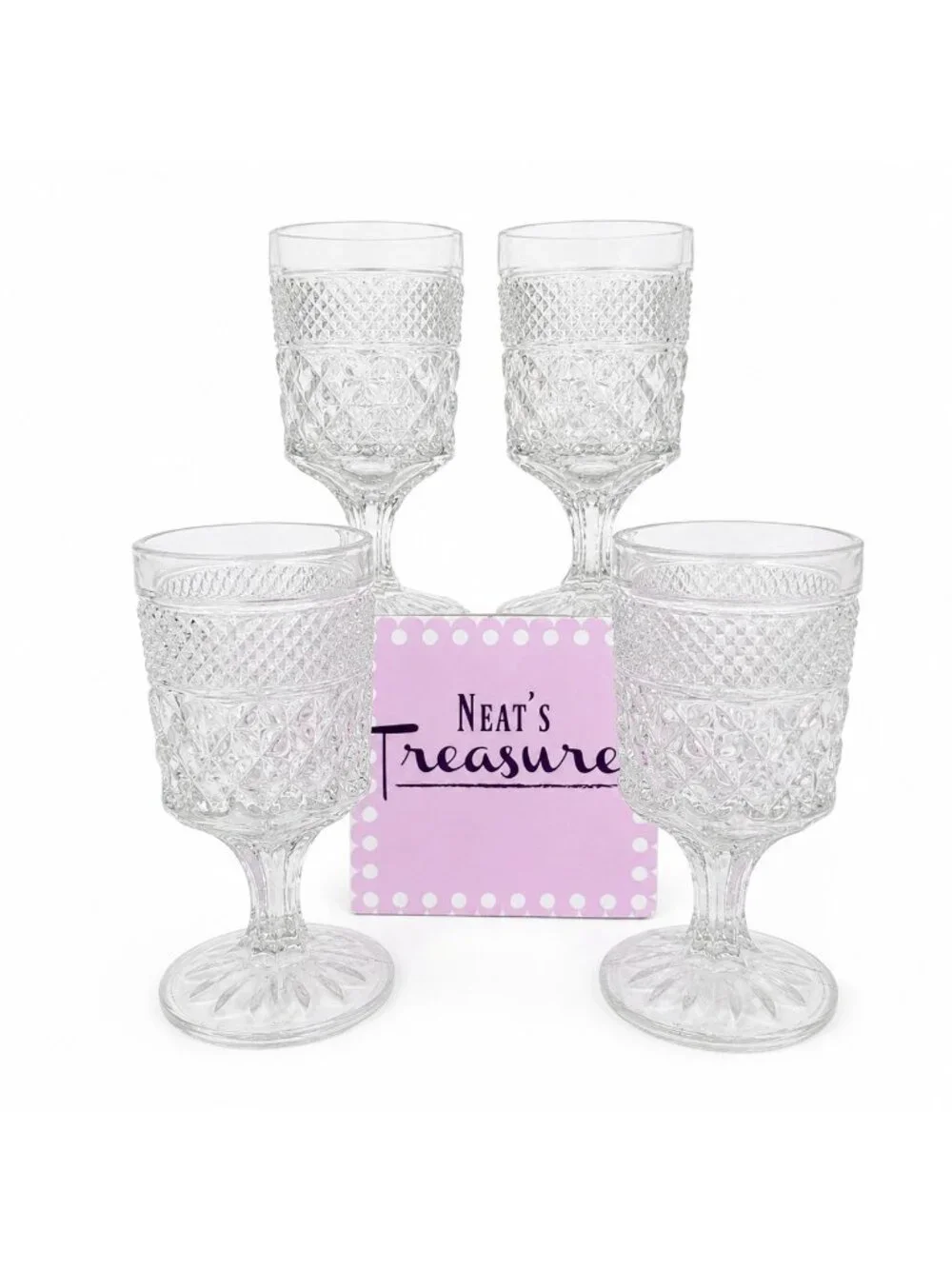 Anchor Hocking WEXFORD Clear Criss-Cross Design Claret Wine 6oz Glasses Set of 4